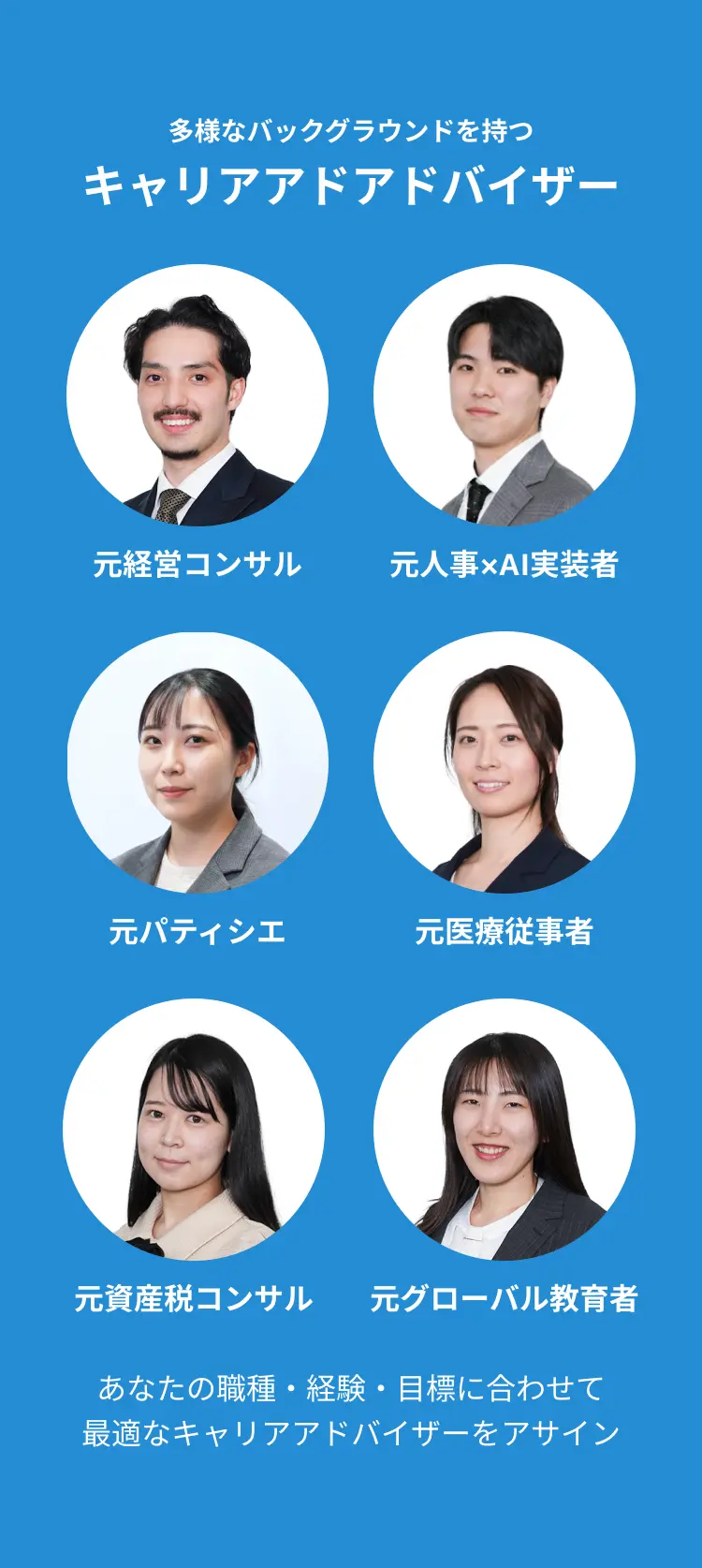 あなたの職種・経験・目標に合わせて最適なキャリアアドバイザーをアサイン